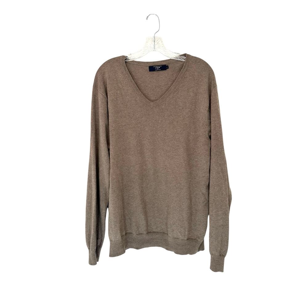 J.Crew Men's Sweater Brown Cotton with Cashmere V-Neck Long‎ Sleeve Knit Large